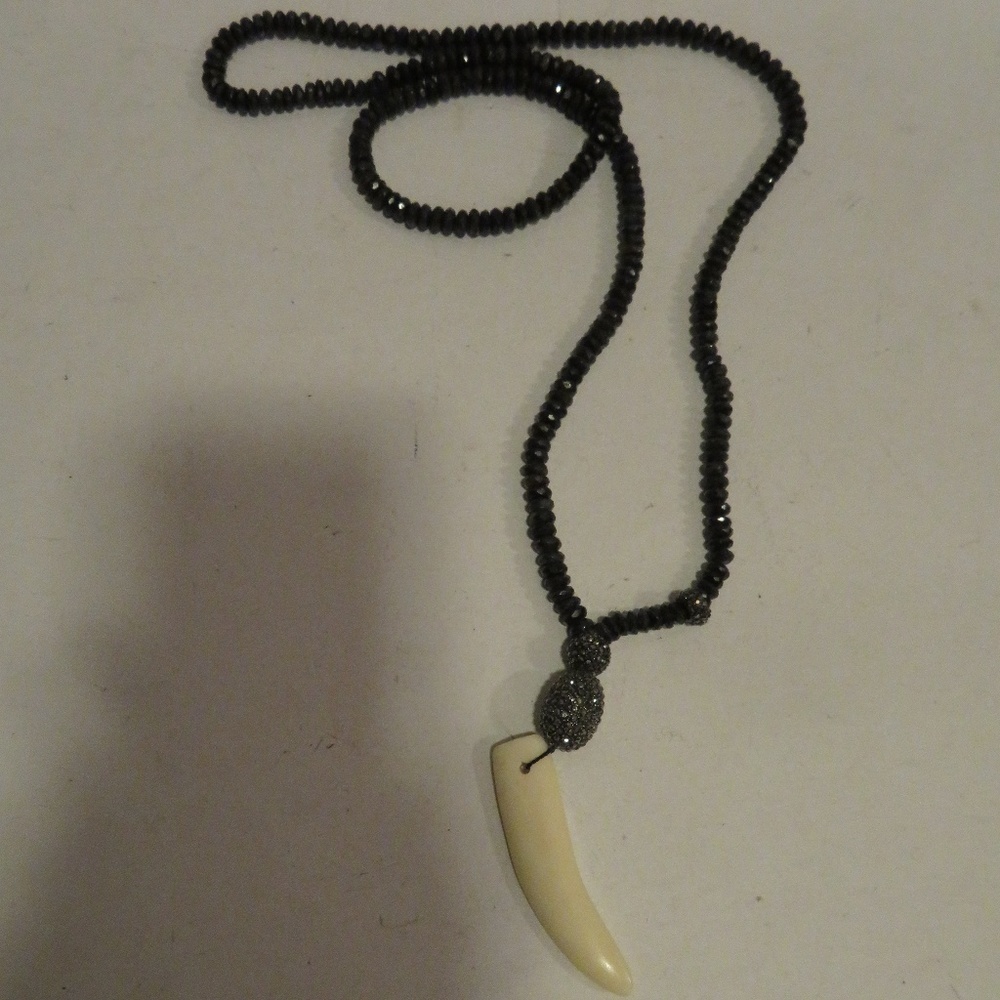 SHAG BLACK GLASS BEADED CRYSTAL LONG NECKLACE